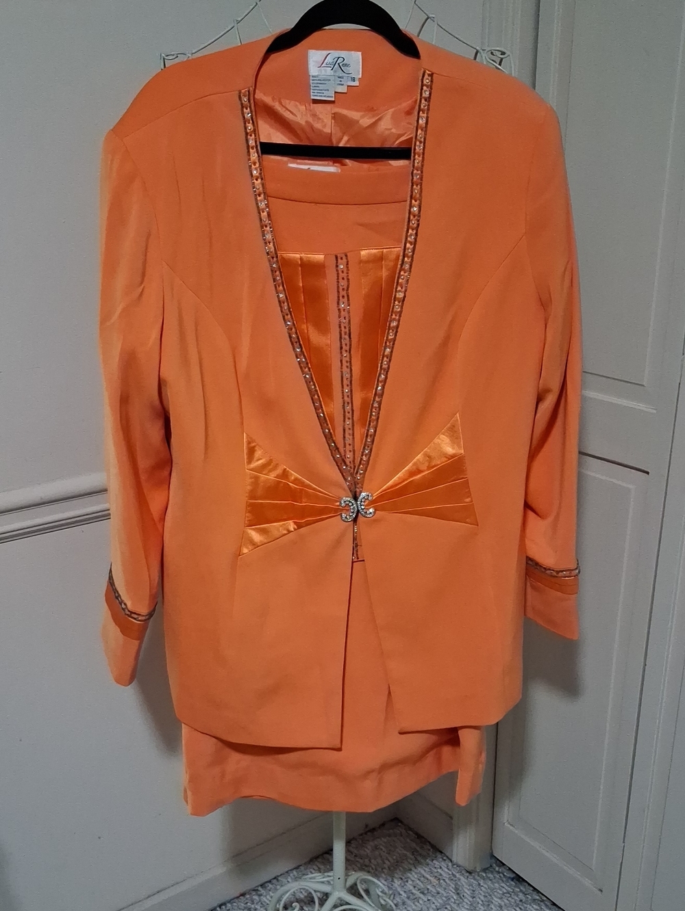 Orange Women's Skirt Set with Embellished Trim